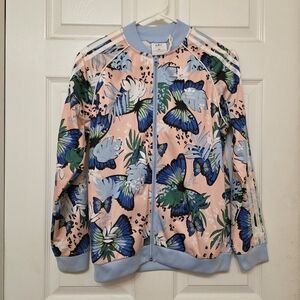 Adidas Floral Track Jacket with Blue and Green